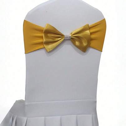 5pcs/10pcs Luxury Self-Tie Elastic Chair Sash, Satin Chair Bow Tie Sash, Rhinestone Elastic Chair Sash, Wedding Chair Ribbon Bow Tie, Suitable For Receptions, Parties, Banquets, Home Birthdays, Restaurants, Hotel Events Decoration