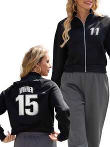 Custom Women's Short Jacket For Fall,Fall Clothes For Women,Winter Clothes For Women,Halloween Clothes Women,Flocked Print, Half-Zip Stand Collar. Casual Black Outerwear,Perfect For Going Out, Shopping, Holidays, Parties, Gatherings Or Travel.