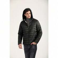 Men's Hooded Puffer Jacket – Lightweight Quilted Winter Coat With Cotton Padding, Warm Casual Outerwear For Christmas Travel - 黑色 - 查看 7