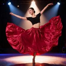 Długa rozkloszowana spódnica damska z koła - satynowa rozkloszowana spódnica w stylu boho vintage w kształcie litery A, do tańca, na imprezę, na co dzień (na cztery pory roku, na co dzień, w stylu sukni balowej)