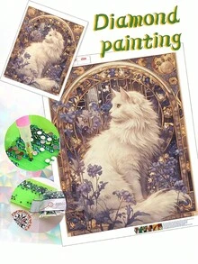 1 Piece Kitten Diamond Art Painting Art Kit, DIY 5D Round Diamond Mosaic Making Crafts, Festive Decoration, Home And Office Wall Decoration Gifts For Adults And Craftsmen - Multicolor - View 4
