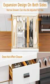 Yieach Clear Expandable Silverware Drawer Organizer - Adjust From 11'' To 22'' - Knife,Cutlery,Spoons And Forks Organizer,Large 8 Grid Flatware,Silverware Tray,Utensil Organizer For Kitchen Drawers - ColorC - 查看 3