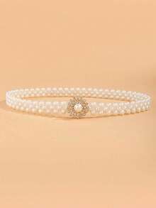 1 件简约设计时尚百搭儿童珍珠蝴蝶腰带 - 米色 - 查看 3