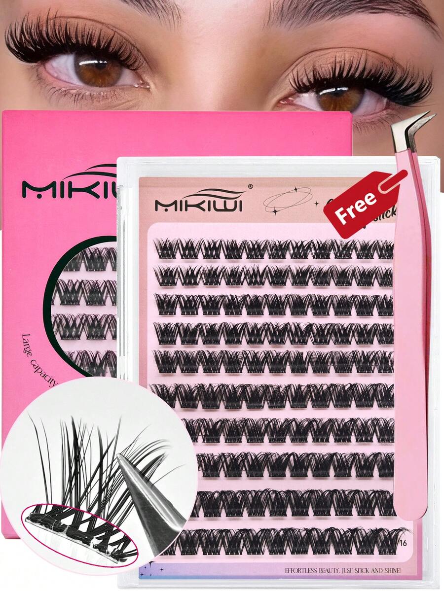 110Piece Self-Adhesive Wispy Cluster Lash Kit – No Glue / No Remover Press-On Cluster Lashes With Tweezers, Natural Soft Lightweight Reusable Lash Clusters, Pre-Glued Eyelashes For Easy DIY Daily & Party Wear - C - 查看 1