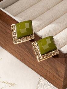 1 set cercei încrustați cu strasuri geometrice în stil boem, set de cercei eleganți și versatili pentru femei