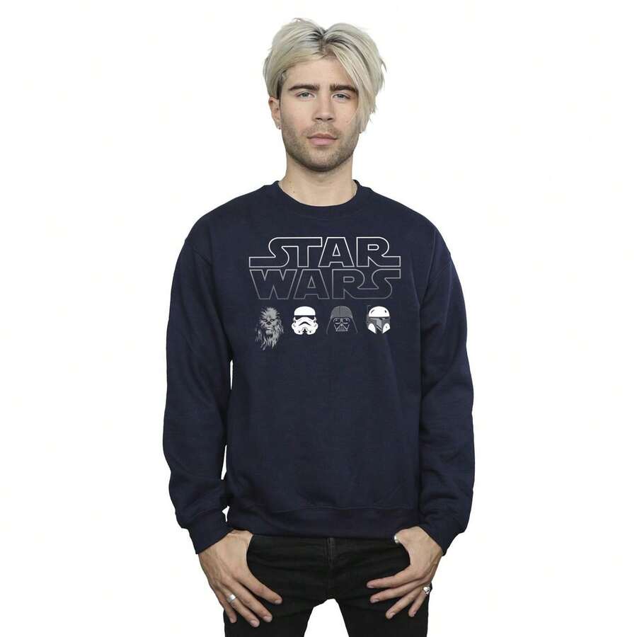 Star Wars Herren Sweatshirt mit Charakterköpfen (Navy Blau) - Blau - Übersicht 1