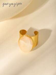 18K Gold Stainless Steel Natural Cat's Eye Stone Women's Ring, Available In Tiger Eye, Emerald, Rose Quartz And More Colors, Unisex Couple Design, Suitable For Daily Wear And Gifting