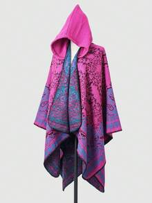 1pc Jacquard Knit Shawl Scarf Poncho Cape Cardigan - Multicolor - View 3