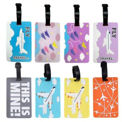 8 Stück/4 Stück Gepäckanhänger aus PVC-Weichgummi, Handtasche, Rucksack, Reisebeutel Etikett mit hängendem Cartoon-Flugzeugmuster, Neujahrsgeschenk Weihnachtsgeschenke Kartenhalter Anhänger für Reise Urlaub Ferien mit Namens-ID-Karten tragbar