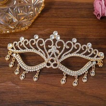 性感女士化妆舞会面具，高端合金水钻镂空面具，适用于庆典、狂欢节、派对、情侣装饰面具