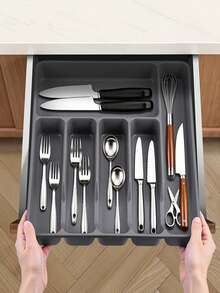 1pc Silverware Storage Box With Cutlery Icon, Kitchen Drawer Silverware Tray, Plastic Cutlery Silverware Kitchen Drawer Organizer Box, Kitchen Essential, Japanese Style Kitchen Cabinet Organizer Box With Divided Compartments For Chopsticks, Knives And Forks, Plastic Divider Organizer - Multicolor - View 6