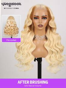 MEGALOOK #613 升级版金色波浪13x6三合一™蕾丝前假发 - 100%真人发丝，18-30英寸长波浪假发，预剪预拔自然发际线，耳到耳蕾丝前假发，金色 - 轻盈可调节透气帽，柔软弹力，全天舒适 - 无需胶水，极少掉发，耐用，隐形无痕 - 适合万圣节、婚礼、圣诞派对、度假、返校、约会之夜等场合，女士商务假发 - S613 - 查看 5