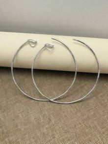 1 Pair Fashionable Gold Circle Hoop Earrings For Women, Suitable For Party And Daily Wear, Exaggerated Fake Earrings - Silver - View 8