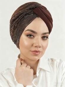 1 件女士长袍配饰纯色头巾帽子头巾头巾头带日常下帽面纱服装 - 顏色 - 查看 25