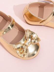 Toddler Girls' Cute Bow Decor Princess Style Round Toe Flat Shoes, Spring/Autumn - Gold - View 6