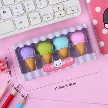 4pcs/Box Cute Creative Dessert Erasers, Detachable Fun Erasers For School Students, Includes Ice Cream, Donut, Lollipop, And Ice Cream Designs - Multicolor - View 10