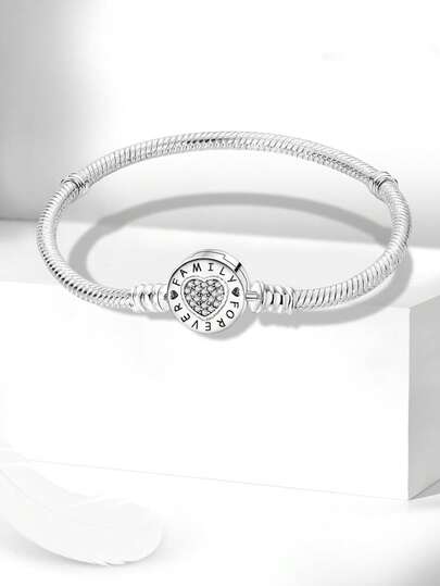 1 pieza Elegante brazalete básico de plata de ley 925 con corazón retorcido de 16-21 cm para mujer, regalo para novia, joyería fina para damas