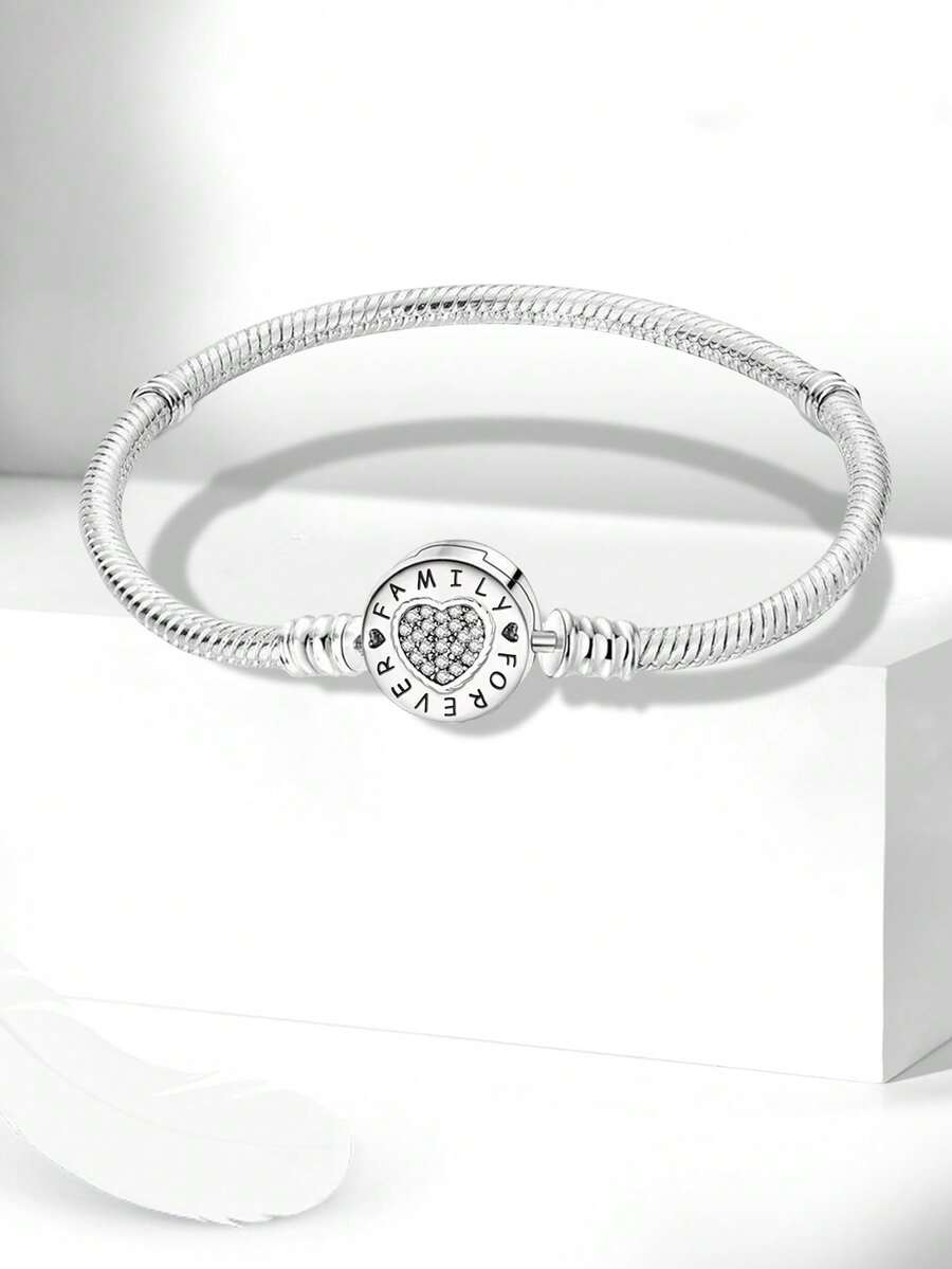 1 pieza Elegante brazalete básico de plata de ley 925 con corazón retorcido de 16-21 cm para mujer, regalo para novia, joyería fina para damas - Plateado - Ver 1