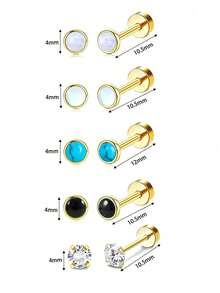 10pcs Low Allergenic Flat Stud Earrings, Unisex, Gold Plated Stainless Steel Material, Mini Screw Cartilage Studs - Ear Stud - View 20