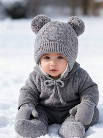 Embroidered Baby Beanie Warm Knitted Cap For Toddler Outdoor Play & Daily Wear