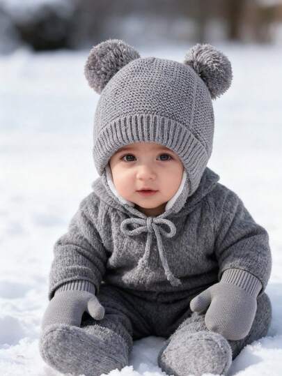 Embroidered Baby Beanie Warm Knitted Cap For Toddler Outdoor Play & Daily Wear