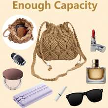 Y2K Cute Straw Woven Tote Bag For Women - Luxury Designer Brand Straw Fabric Shoulder Bag, Versatile Crossbody Bucket Bag, New Fashion Casual Style For Summer Beach Travel & Daily Outfits - 棕色 - 查看 4