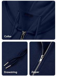 Mens Full Zip Casual Cotton Hooded Fleece Drawstring Hoodies Pullover Sweatshirts Casual Long Sleeve Shirts - Màu xanh hải quân - Xem 7