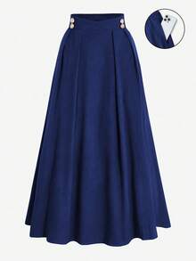 Women's Elegant High Waist Solid Color Pleated A-Line Skirt