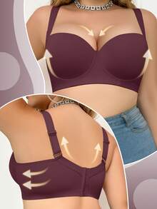 MIMILEMON Plus Size Seamless Beige Women's Bra, Smooth Minimalist Wide Strap Comfortable Lift Bra - Purple - View 6