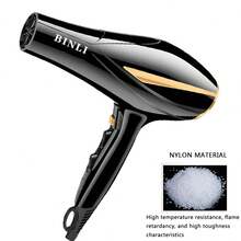 1pc Nylon Hairdryer With Comb & Diffuser Attachments, High Power One-Key Hot/Cold Air Dual Switch Hair Dryer, High Airflow With Gold Rear Cover, Random Hurricane Nozzle Style