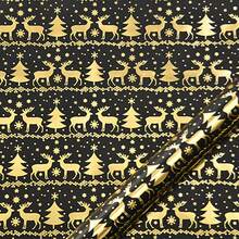 1 Roll Christmas Gift Wrapping Paper - Gold & Black Reindeer, Christmas Tree, Snowflake Pattern, Suitable For Holiday Gifts, Birthdays, Parties, Decorations, Reindeer Design, Smooth Surface, Durable Material, Decorative Packaging, Event Planning, Christmas Wrapping Supplies, Heavy-Duty Christmas Wrapping Paper, Santa Claus Wrapping Paper, Christmas Wrapping Paper Roll, Vintage Christmas Wrapping Paper