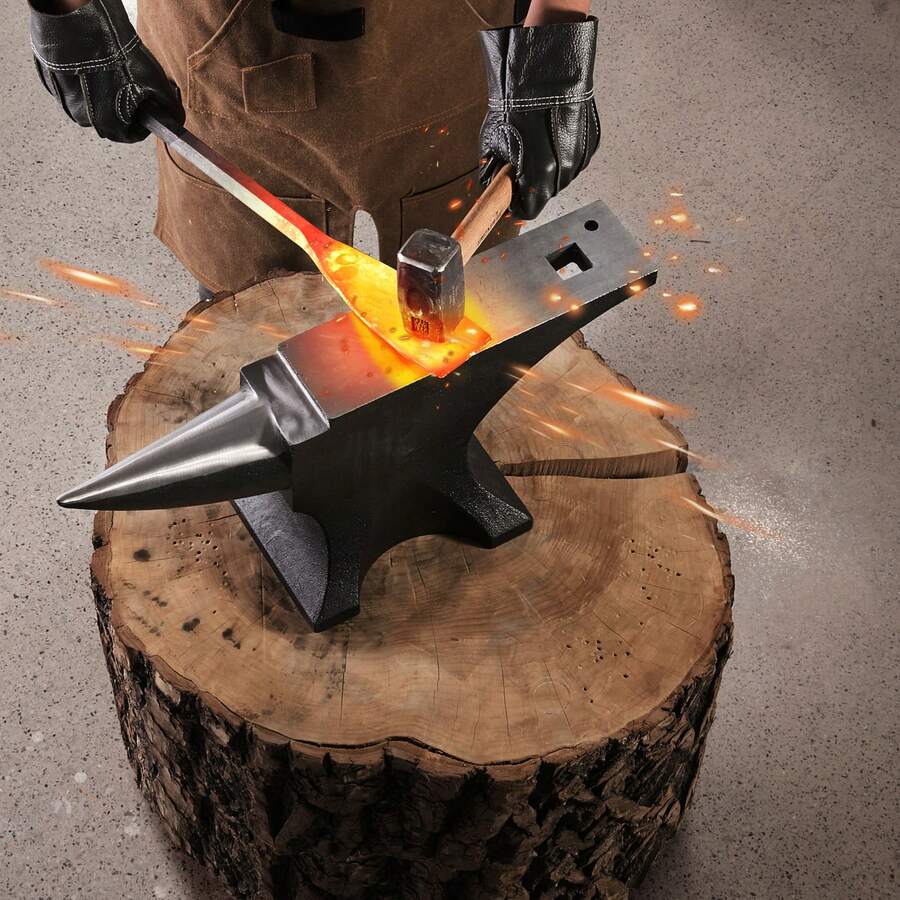 Single Horn Anvil, 110lbs Cast Steel Anvil, High Hardness Rugged Round Horn Anvil For Blacksmiths, With Large Countertop And Stable Base, Metal Working Tool For Metal Bending, Shaping, Twisting - Black - View 1