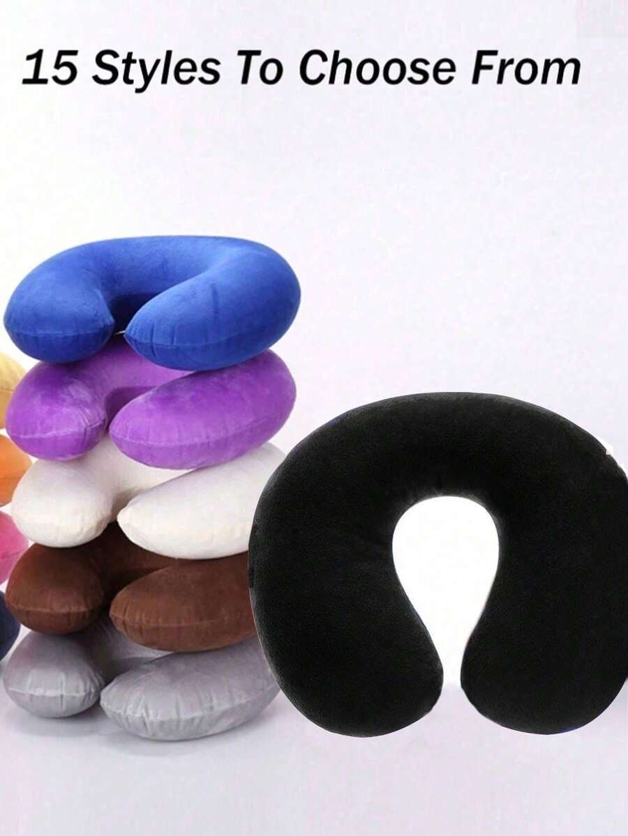 充气枕头，1 件旅行枕颈枕飞机枕旅行汽车家庭办公室旅行颈部飞行枕按扣带柔软套，U 型颈枕便携式学生成人枕垫，在学习或乘车、办公室或其他旅行时支撑颈部并保护颈椎，邮递员必备 - 彩色 - 查看 1