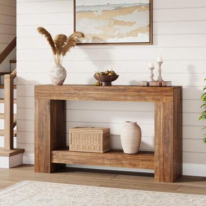 Dragonpad Console Table For Entryway, 2-Tier Large Sofa Table With Storage, Farmhouse Console Table For Living Room, Wooden Entrance Entry Table For Entryway, Hallway