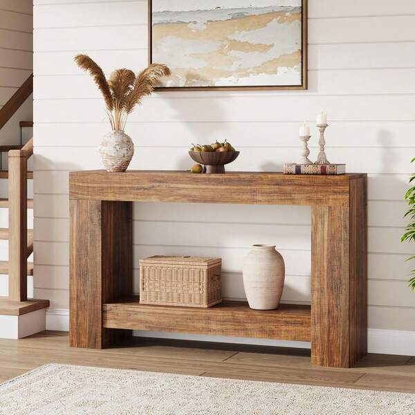 Dragonpad Console Table For Entryway, 2-Tier Large Sofa Table With Storage, Farmhouse Console Table For Living Room, Wooden Entrance Entry Table For Entryway, Hallway