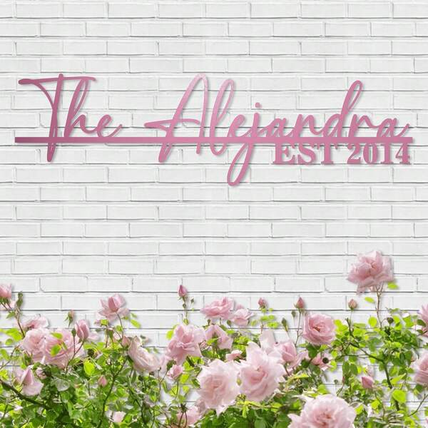 1 pezzo Targa metallica personalizzata rosa - Targa con testo e firma personalizzati, materiale resistente alle intemperie, design orizzontale moderno per decorazione porta d'ingresso, arte da giardino, regalo di inaugurazione casa (senza elettricità necessaria), decorazione da parete esterna in metallo, senza design di sfondo