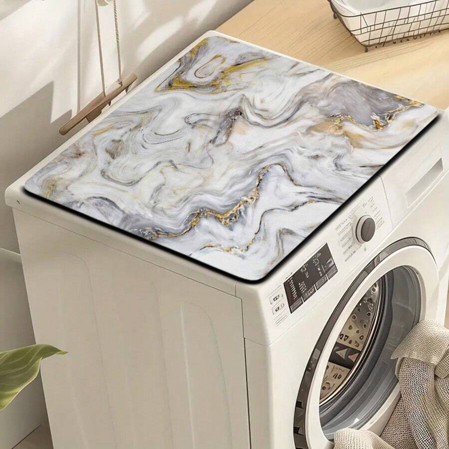 1pc, Washing Machine Dust Cover Pad,Dry Bathroom Drain Pad And Placemat For Tableware Marbleized Pattern, Perfect For Washing Machine Dust Cover Mat, Washstand Drain Pad, Soft Faucet Absorbent Mat, Washstand Cup Mat, Kitchen Accessories, Bathroom Accessories