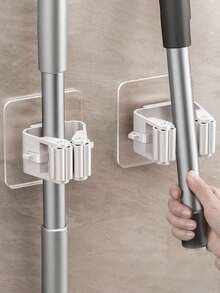 4 piezas Soporte para fregona sin taladro, gancho autoadhesivo para escoba, gancho adhesivo multifunción para baño, clip para escoba - Multicolor - Ver 1