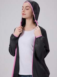 1pc Women's Zipper Hoodie Jacket Sportswear Set, Autumn/Winter Long Sleeve Top With Hood And Multiple Pockets, Black - Black - View 2