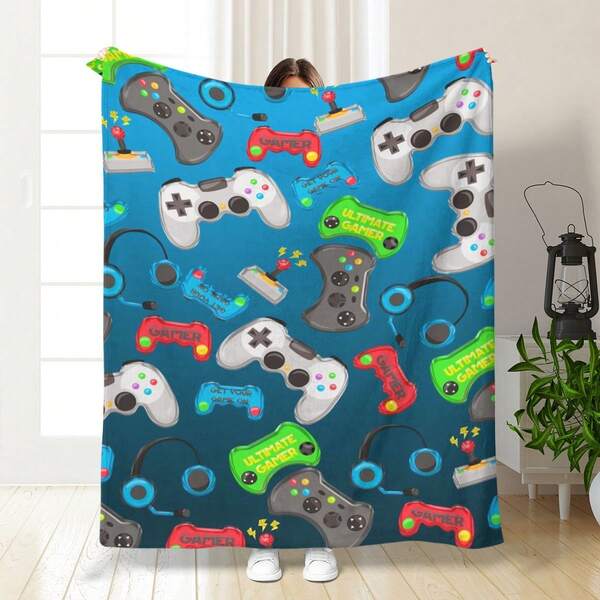 1 Peça Controle de Jogo Azul que pode ser dado tanto para meninos quanto para meninas como um cobertor que pode ser dado a todos. O cobertor de flanela ultra macio e confortável é adequado para todas as estações e é perfeito para quartos, salas de estar, sofás, escritórios, viagens, acampamento, cobertor de soneca, cobertor de ar-condicionado, soneca, acampamento, carros, decoração de escritório de estilo moderno, presentes de feriado. Eid Al Adha/Dia das Mães