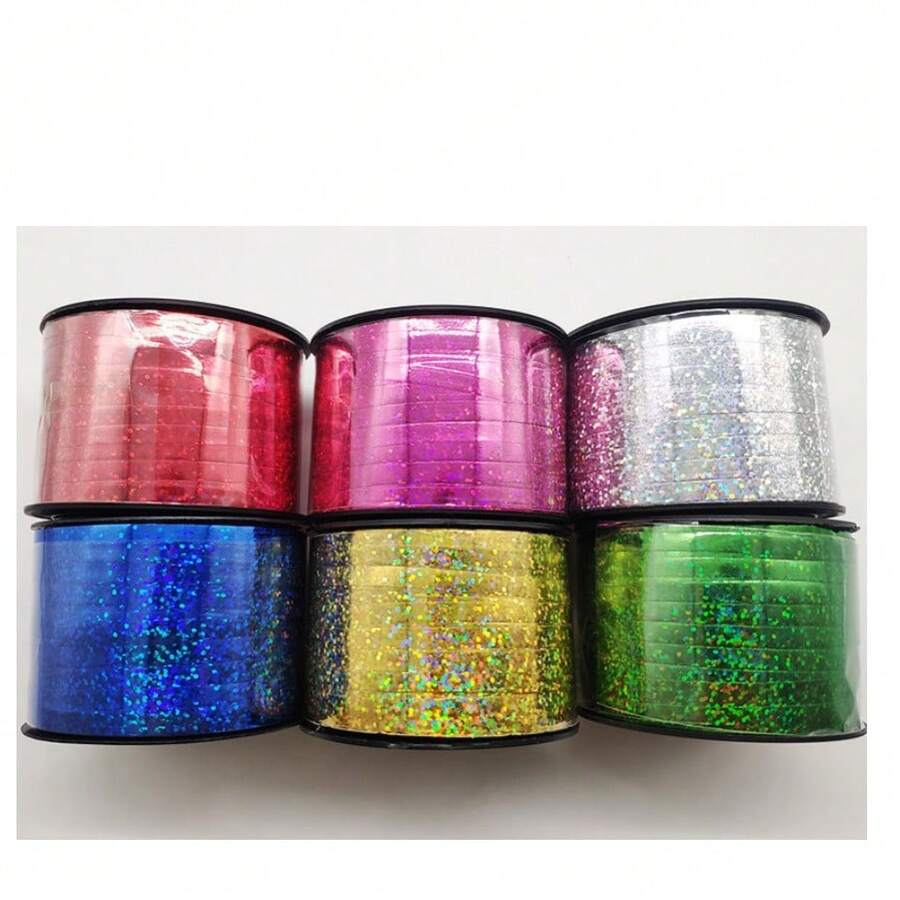 Panglică holografică 1 buc - 100 m, șnur pentru baloane, panglică pentru legat baloane, accesorii pentru decorarea baloanelor, panglică pentru baloane, panglică colorată, legături pentru împachetat cadouri, decor de Crăciun și sărbători