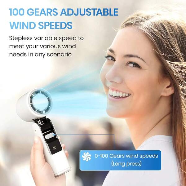 1pc Handheld USB Rechargeable Foldable Turbo Mini Fan, 2000mAh*2 Battery Capacity, Super Conductive Ice Ceramic Cooling Technology - Portable And Powerful, Suitable For Personal Ice Pack Cooling, With Flashlight Function