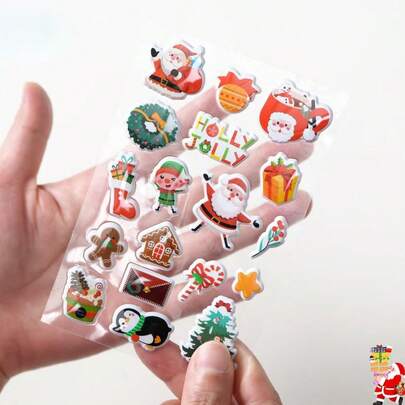 12pcs/2 Sets Or 4pcs/1 Set Christmas Theme Multi-Purpose Bubble Stickers, Soft Silicone Material, Mini Santa Claus, Christmas Tree, Snowman And Various Christmas Elements Design, Suitable For Decorating Refrigerator, Phone Case, Cup, Planner
