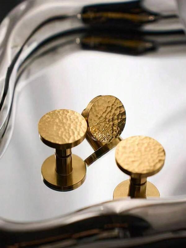 1/2/3pcs Handmade Hammered Zinc Alloy Pull Handles, Minimalist Gold Round Knobs, Suitable For Wardrobe, Cabinet, Drawer, Dresser, Furniture