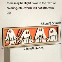 1 قطعة لافتة طاولة خشبية بشكل شبح هالوين "بو" - تمثال شبح أسود وأبيض جميل، ديكور مكتبي هالوين ريفي، ديكور صينية متدرجة مخيف للمنزل والمكتب والحفلات