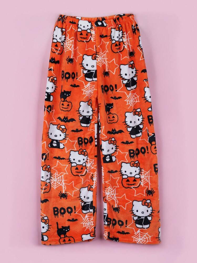 Sanrio Pantalon de flanelle Sanrio Cozy Hello chat sous licence - Pantalon de pyjama décontracté doux et chaud, pantalon de flanelle pour l'automne et l'hiver
