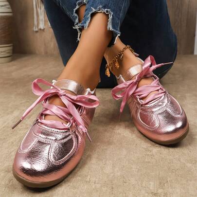 Wiosna/Jesień 2025 Nowe Modne Minimalistyczne Uniwersalne Wstążki W Kolorze Makaronowym Baletowe Buty Sportowe Casualowe Niszowe Dla Kobiet