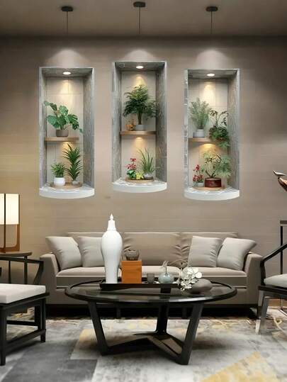 1-3pcs New Simulation Potted Green Plants Opaque Frameless Painting Decorative Wall Stickers,Waterproof Decal Stickers,PVC Stickers,Easy To Paste And Remove,For Home Decoration,Bathroom Decoration,Room Stuff,Living Room Decor,Dressing Room Decor,Office,Cloakroom Decor,Study Room Decor,And Other Areas Decor