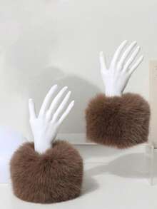 1 Pair Women's Casual Elegant Faux Fur Wrist Cuffs, Suitable For Outdoor, Wedding, Party, Casual Outfit, Winter