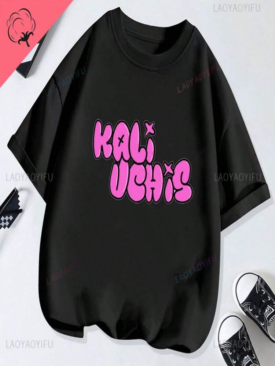 Camisetas Kali Uchis Camisa impresa reversible 100% algodón O-cuello Popular Moda Ropa de mujer 10% Ropa de música Harajuku - Negro - Ver 1
